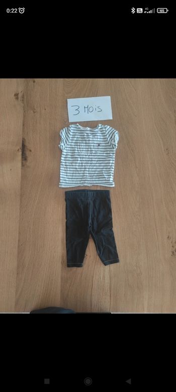 Ensemble bébé fille taille 3 mois pantalons leggings et t-shirt manches courte marinière neuf juste lavé