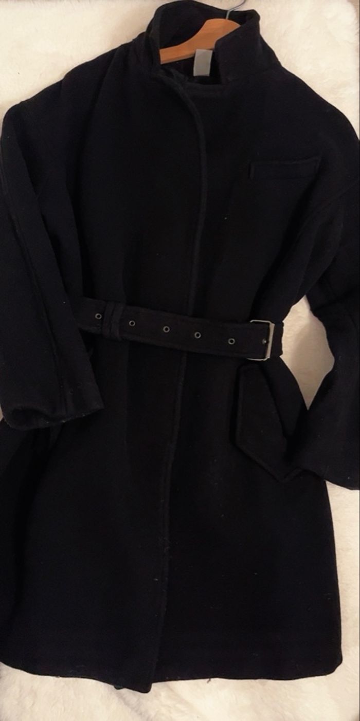 Manteau mi long noir avec ceinture - photo numéro 3