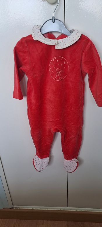 Pyjama bébé velours rouge lapin col Claudine