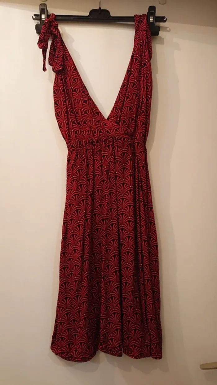 Robe été rouge à motif noir - photo numéro 2