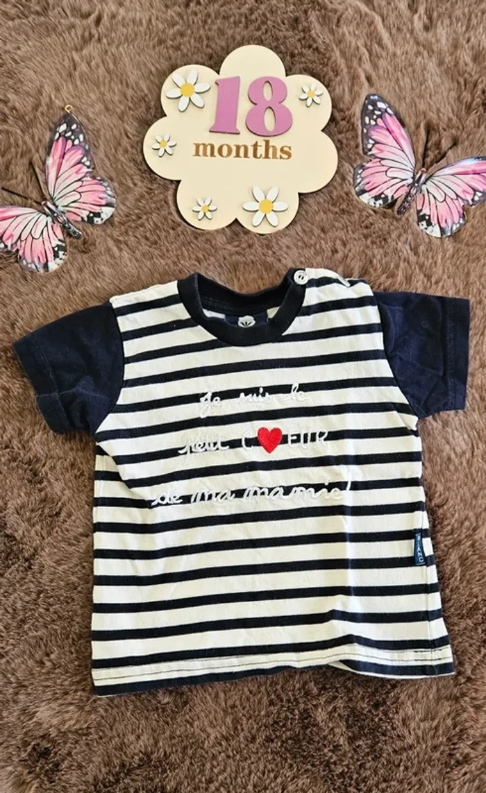 T-shirt marin le petit cœur a mamie 18 mois