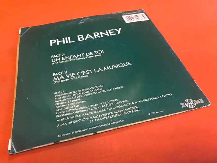 Vinyle 45 tours Phil Barney Un enfant de toi (1987) Zone music 1740777 - photo numéro 3