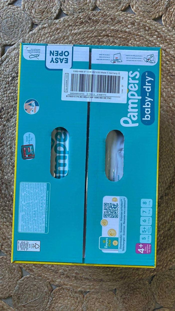 1 carton de 86 couches Pampers baby-dry 4 plus (4+) 10-15kg extra absorption. - photo numéro 2