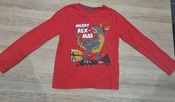 ​Kiabi T-Shirt Manches Longues 8 Ans - Noël Dinosaure "Merry Rex-Mas" Tres Bonne Etat