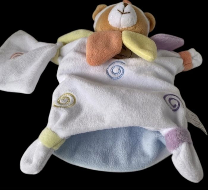 ❤️B5608 DOUDOU ET COMPAGNIE Ours Marionnette Mouchoir Blanc Bleu Spirale Couleur - photo numéro 2
