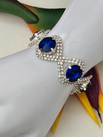 Bracelet avzc zirconium et pierre topaz bleue en acier inoxydable