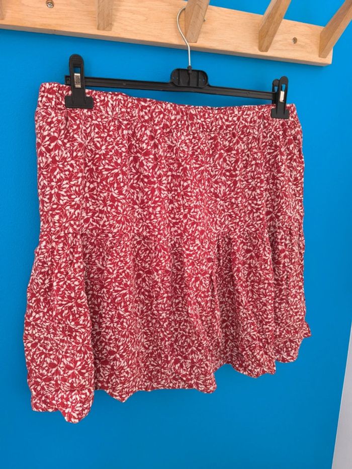 Jupe fleurie fluide doublée Promod Rouge Foncé - Taille 44 - photo numéro 4