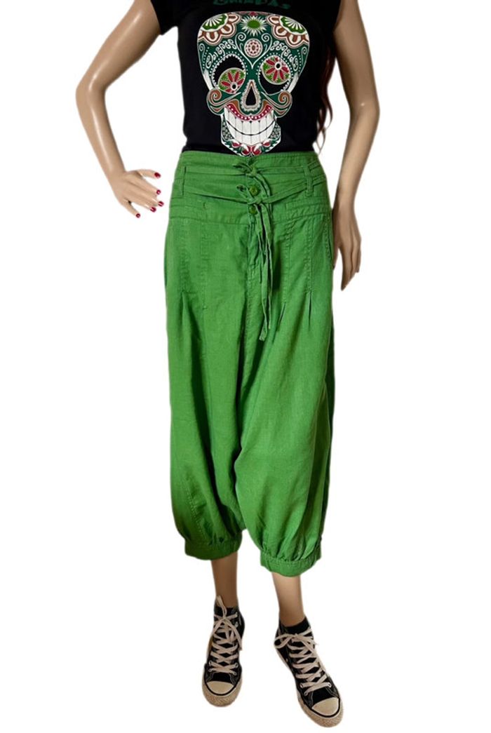 🌿Sarouel lin vert vintage taille 36/38 boho hippie ethnic festival green linen harem pants🌿 - photo numéro 4