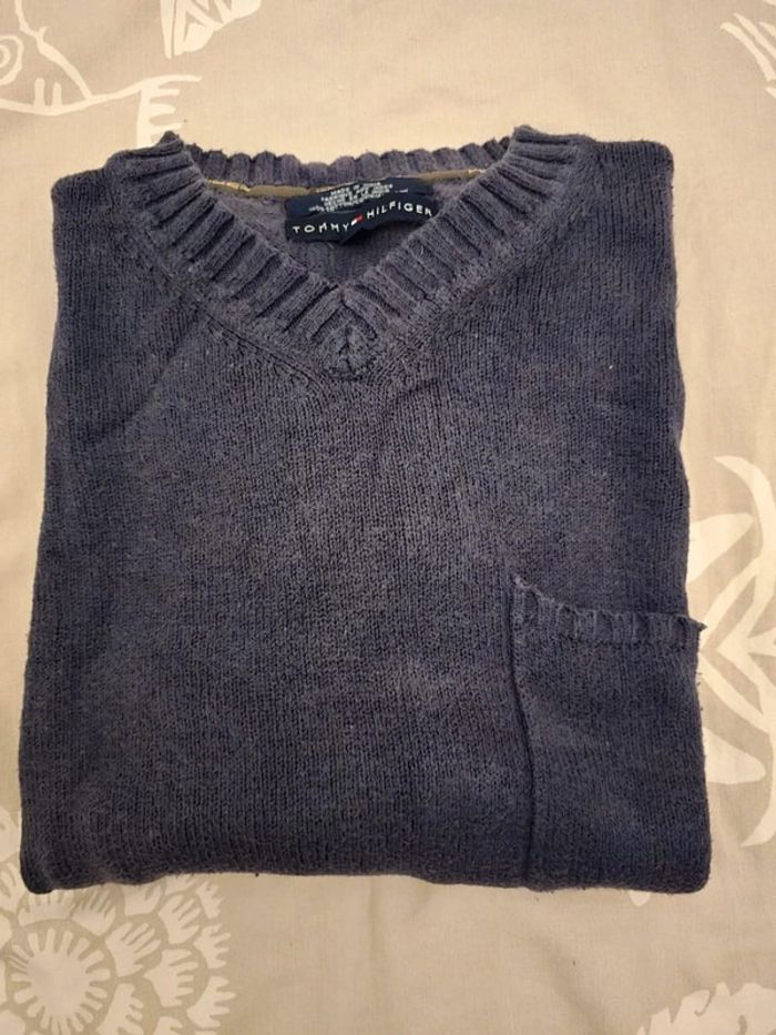 🌟 Pull col V bleu marine Tommy Hilfiger homme - Taille L 🌟