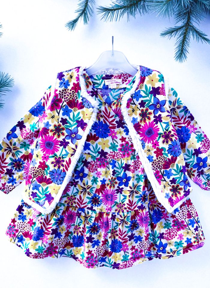 DPAM - ENSEMBLE 2P FILLE - ROBE & BOLÉRO RÉVERSIBLE MOTIF FLEURS & VOLANT 3A - photo numéro 5