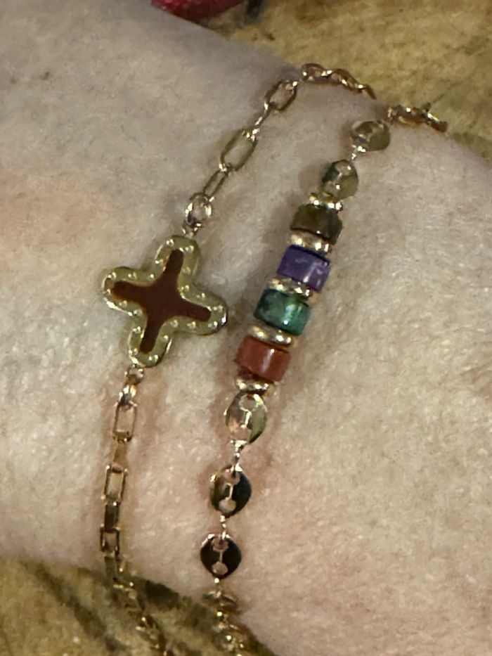 Lot de 2 bracelet grigri réglable acier inoxydable or - photo numéro 2