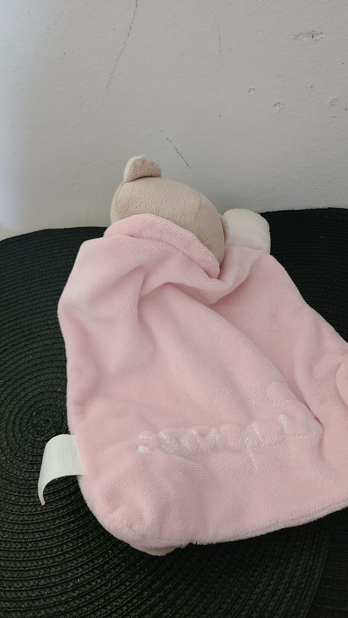 doudou plat ours rose broderie pupuce - photo numéro 2