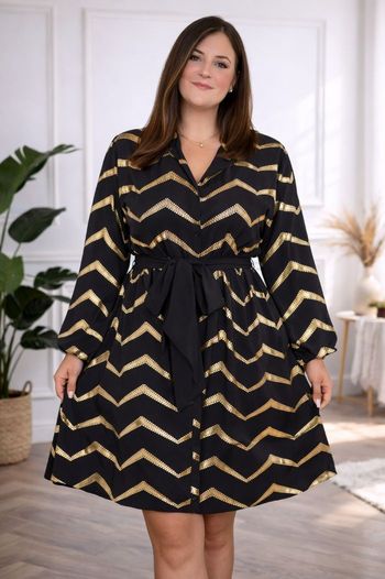 Robe chemise noire élégante à chevrons dorés Femme taille 54 marque Asos 💍 
