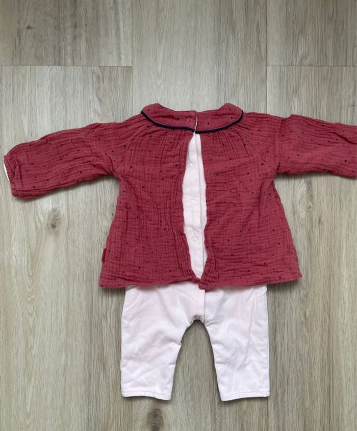 Combinaison P’tit Bisou rose et bordeaux 3 mois - photo numéro 2