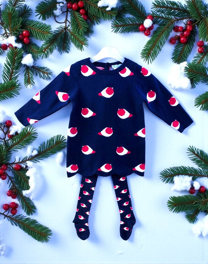 JACADI - NEW - ROBE MAILLE BÉBÉ FILLE MOTIF PETITS OISEAUX AVEC SES COLLANTS 18M - photo numéro 2