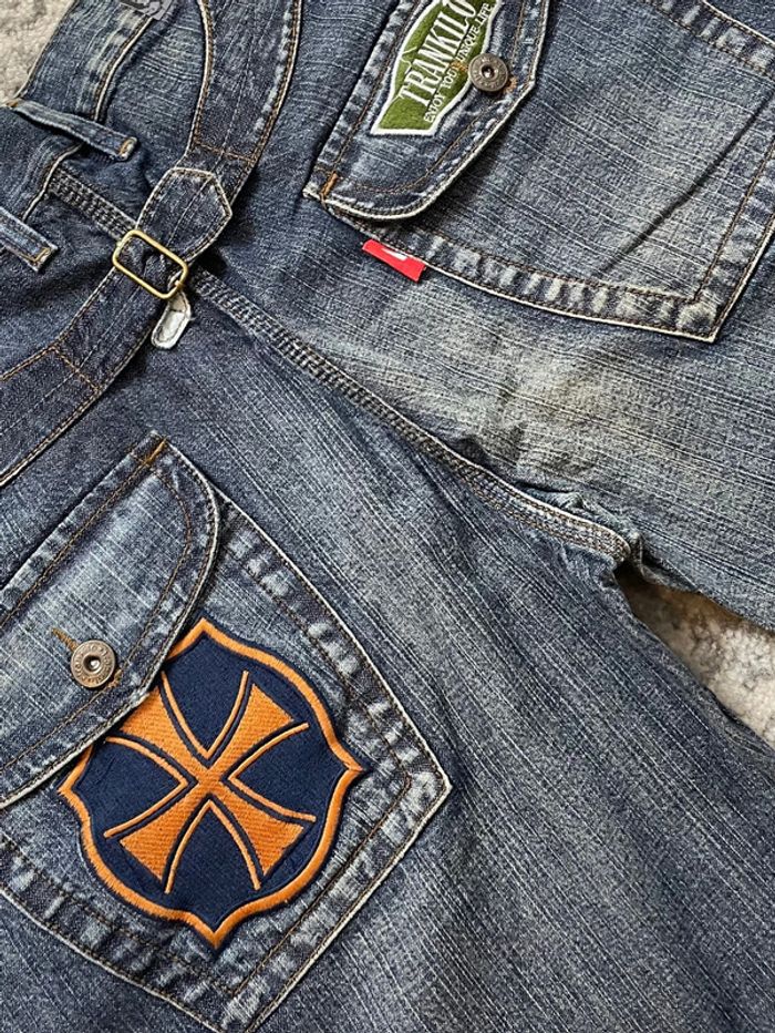 Pantalon en jean coupe skater baggy Trankilo brodé arrière croix y2k 100% coton 36US #4 - photo numéro 2