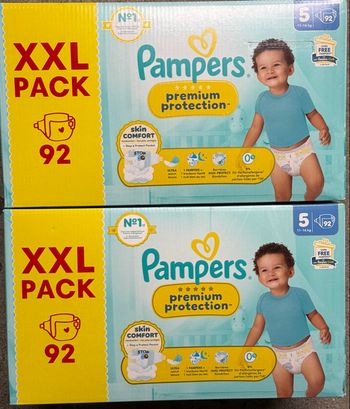 Lot de 2 cartons de couches Pampers Premium taille 5 XXL 184 couches