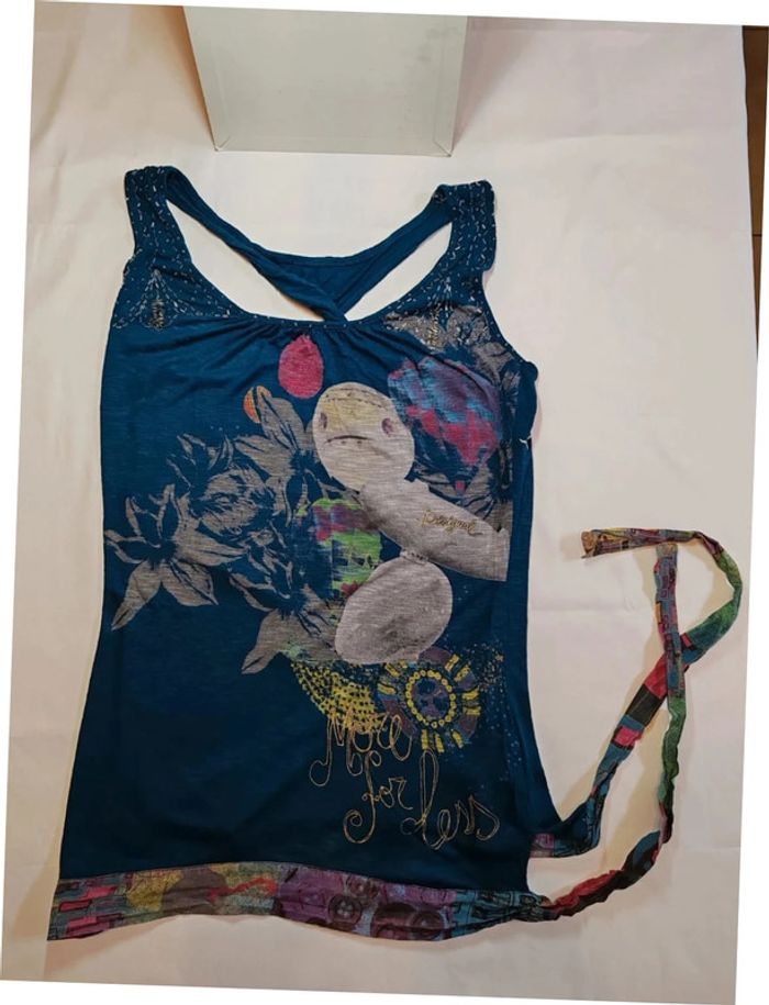Desigual blouse debardeur bleu zeppelin ballon taille L très bon état