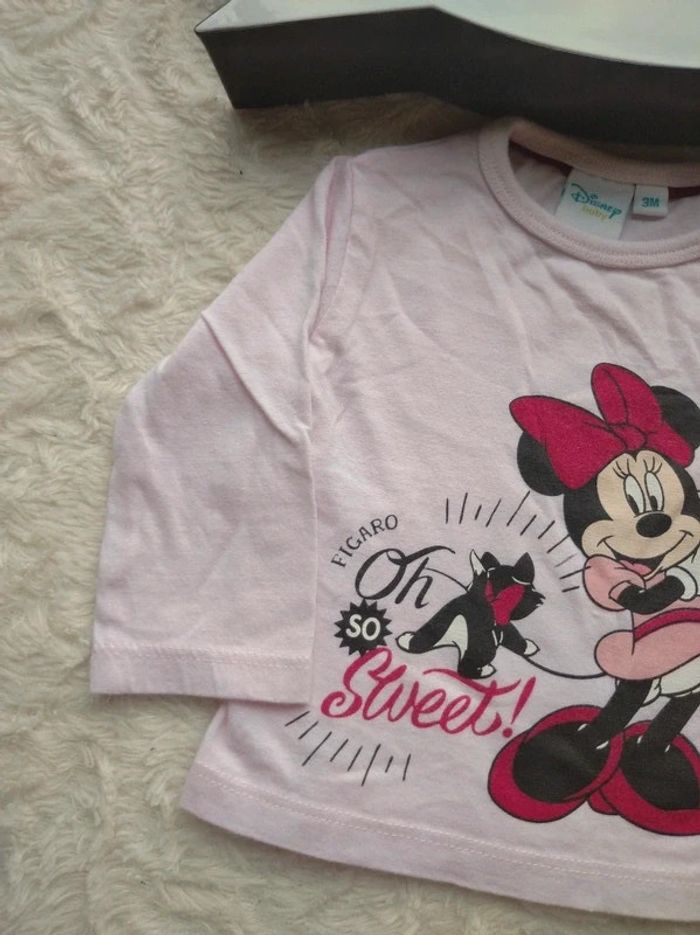 Tee shirt chemise manches longues Fille 3 mois So sweet Minnie Disney 100% coton - photo numéro 3