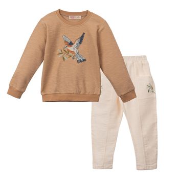 Ensemble Fille 2–3 Ans "L'Hirondelle" – Sweat Brodé & Pantalon Caramel & Crème