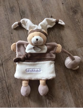 Doudou marionnette ours blanc taupe marron balle graine de doudou et compagnie
