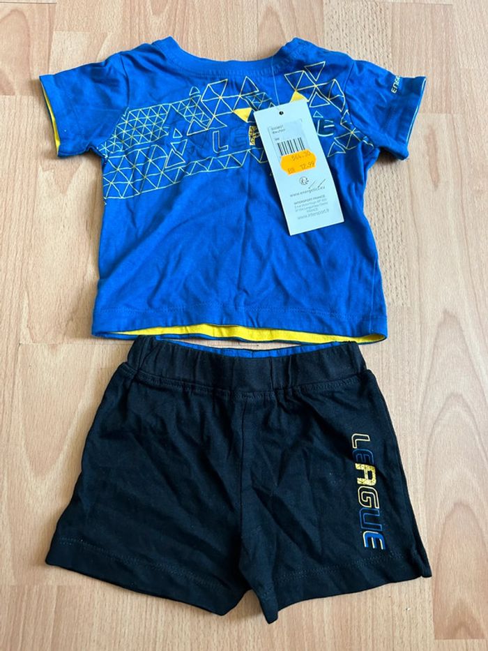 Bel ensemble d’été T-shirt + short Energetics T. 9 mois/71 cm garçon neuf avec étiquette