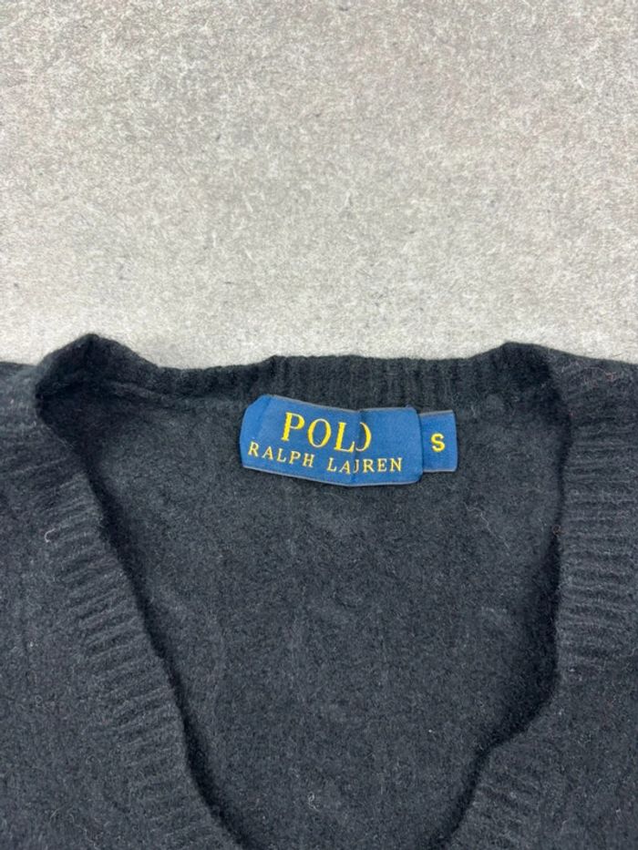 Pull d’hiver torsadé en maille Ralph Lauren en laine et cachemire noir col V taille XS - photo numéro 7