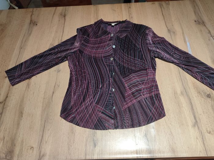 Chemise Affinités violette T.L Polyester - Imprimé original - Très bon état
