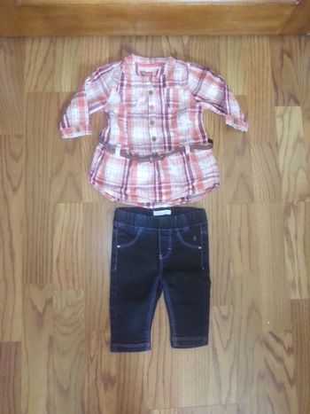 Ensemble 3 mois blouse ceinture et jean Obaïbi etc