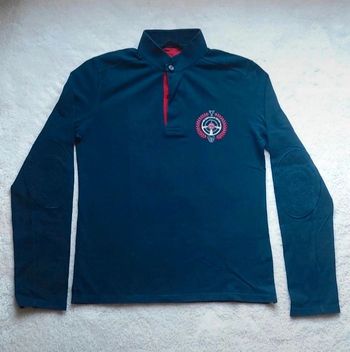 Magnifique polo manches longues Sir Gentleman Driver bleu marine et rouge, col mao, taille L neuf