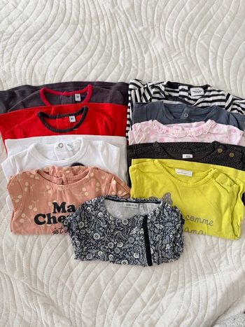 👶👚 Lot 10 T-shirts manche longue - bébé fille - Obaibi - ikks -Kiabi - très bon état 