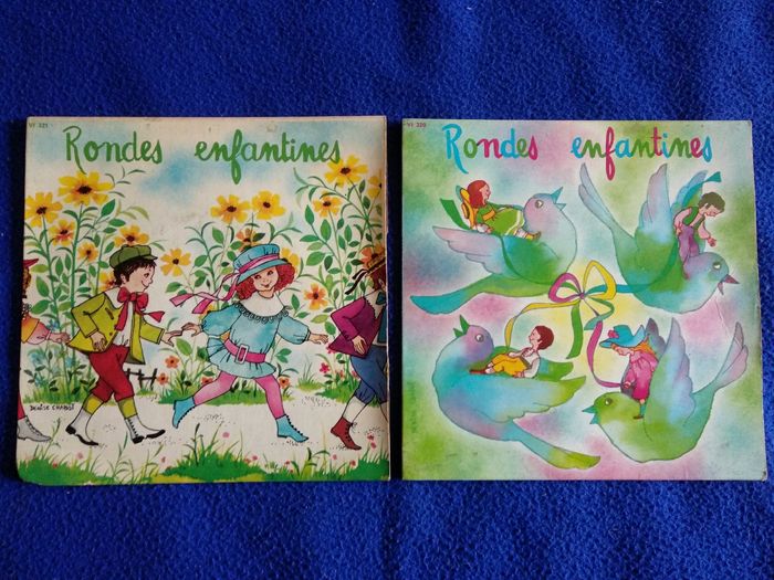 2 anciens disques vinyles 45 tours Rondes enfantines