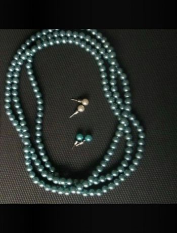 Lot Collier de perles turquoise avec boucles en perle