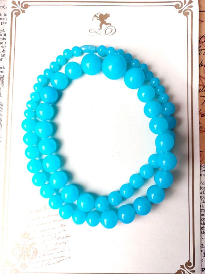 Magnifique collier en perles bleues style vintage - photo numéro 3