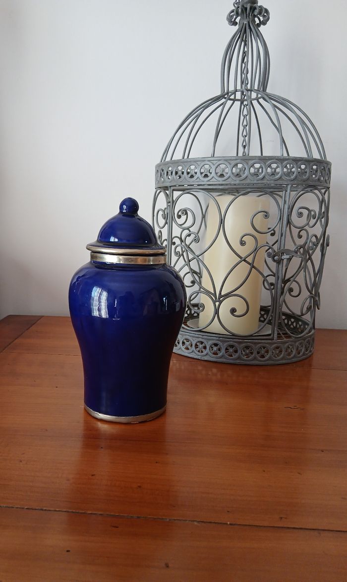 Pot ancien en céramique émaillée bleu cobalt *18,5 cm - photo numéro 10