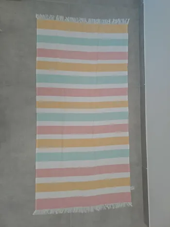 Serviette de Plage / Piscine Rayée Pastel - Douceur Bouclette & Franges - Passion Beauté