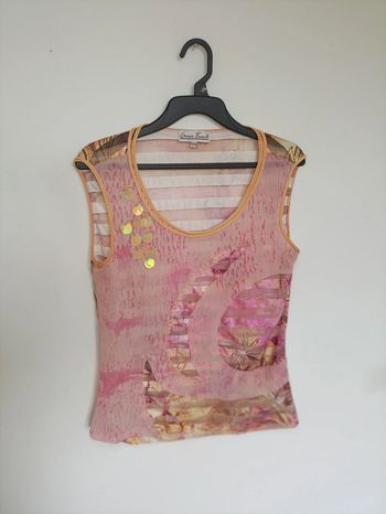 Unique Vintage Top texturé rose transparent à sequins dorés – Georges Franck