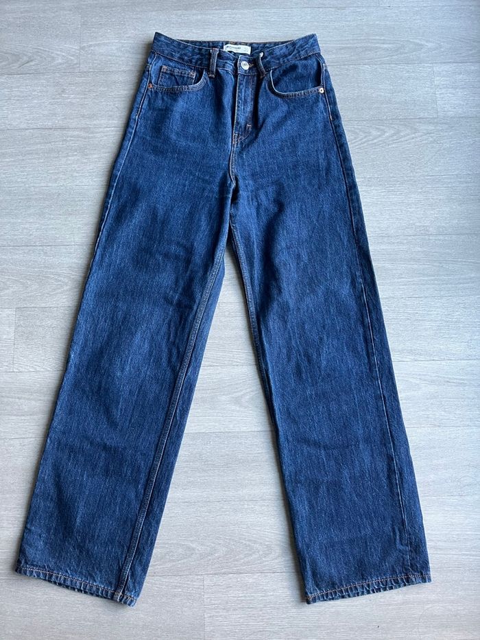 Jean large taille haute bleu foncé Pull&Bear T34 - photo numéro 3