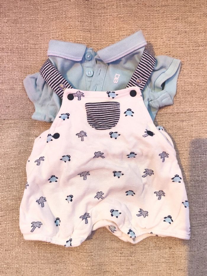 Ensemble salopette short et polo 1 mois