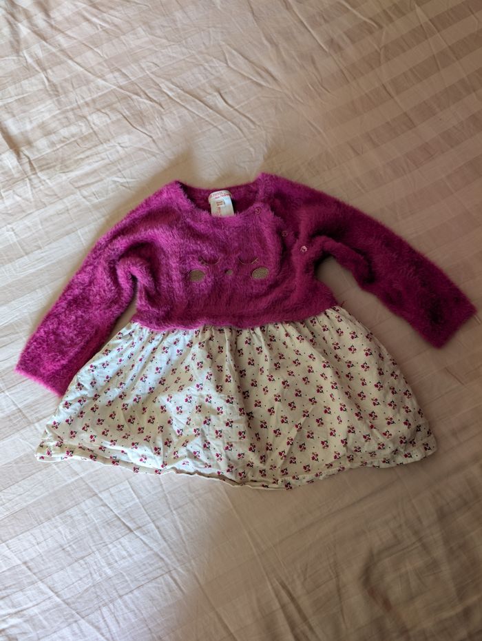 Robe dpam rose et blanche à motif fleuris 18 mois 80 cm