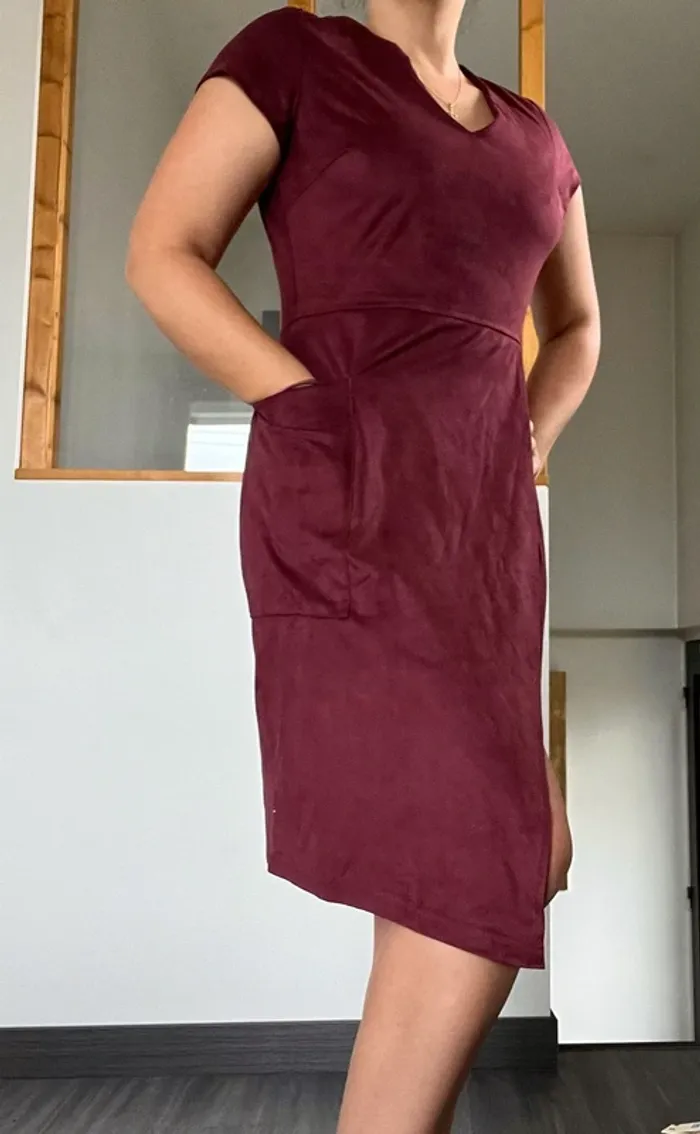 Robe élégante working girl suédine bordeaux - photo numéro 2