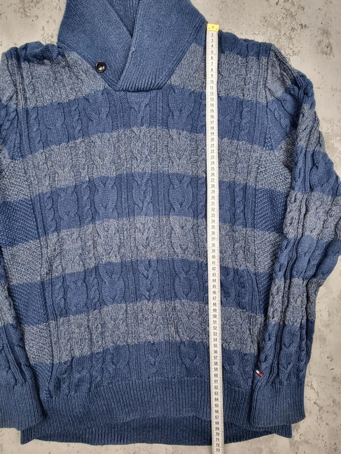 Pull col châle Tommy Hilfiger – Bleu & Gris – Taille L Hommes (mesures en photos) - photo numéro 8