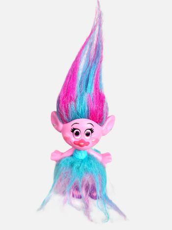 Trolls Figurine Poppy Cheveux Bicolores Rose et Bleu Robe Tulle Peluche Hasbro