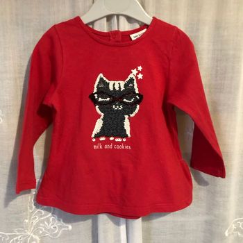 Joli t-shirt tunique chat sequins 12 mois Tape à l’œil