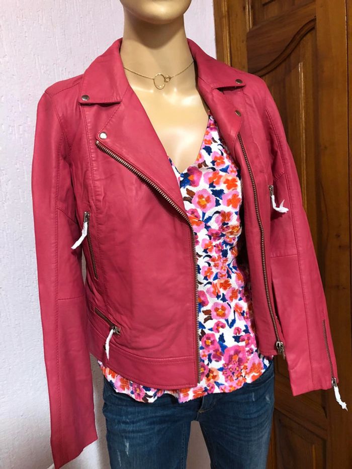 Veste en cuir rose Fuchsia - n e u v e