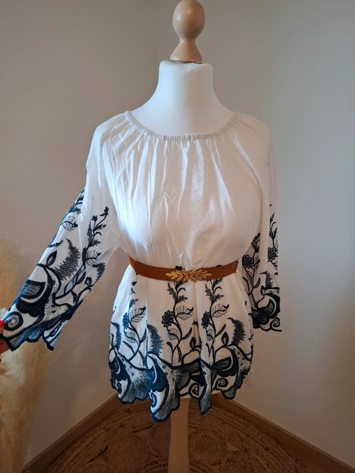 Blouse blanche bohème Fleurie Griffon taille M 38