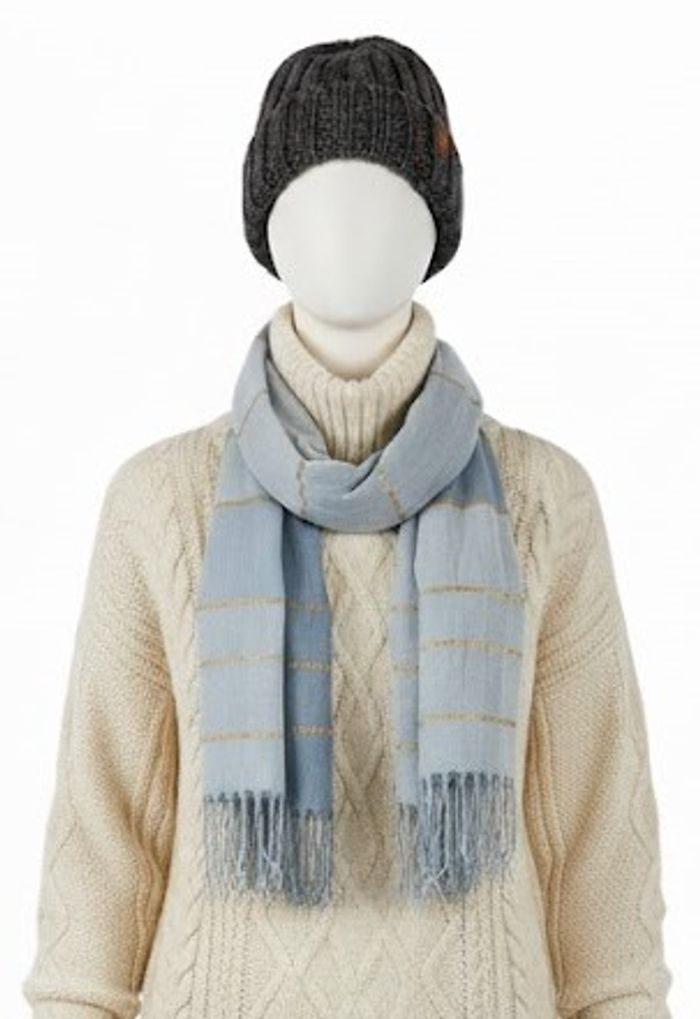 Écharpe Douce bleue Rayures Dorées - photo numéro 2