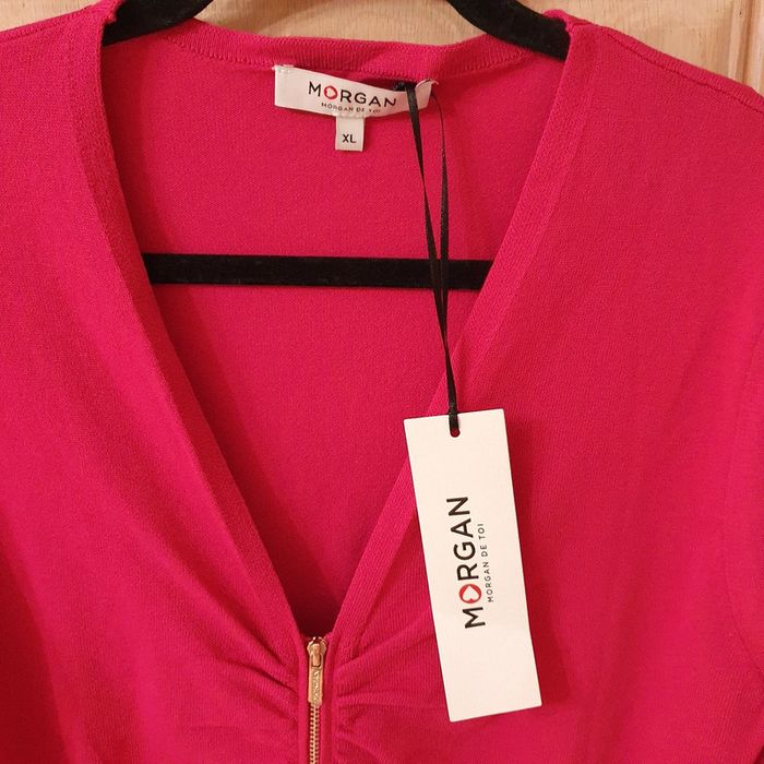 Magnifique haut femme Couleur framboise col en V taille XL Morgan - photo numéro 4