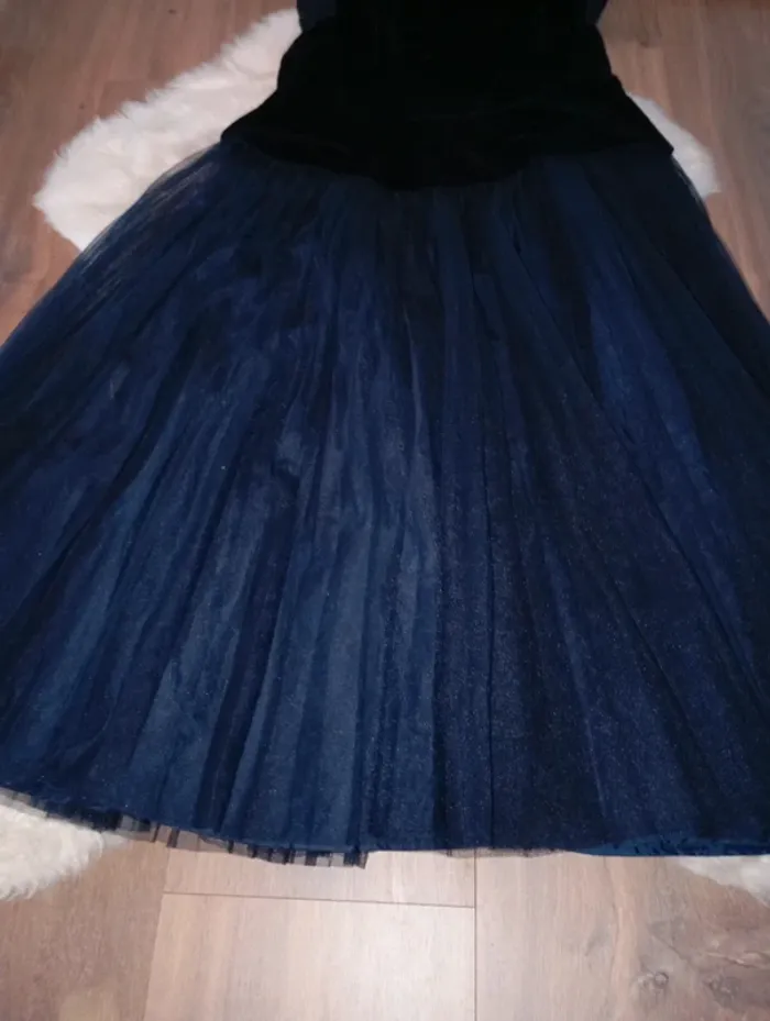 Jacadi 💖 robe longue en velours marine et jupon en tulle paillettes - photo numéro 5