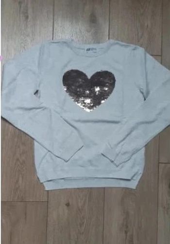 Pull fin h&m 134/140 cm beige chiné cœur séquins réversibles neuf jamais porté